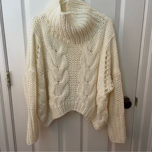 POE ivory cable knit turtle neck sweater